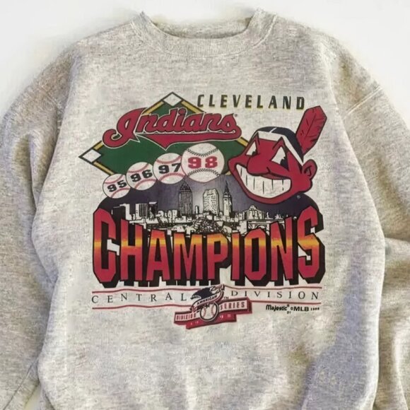 Vintage 90s Cleveland Indians Sweatshirt 1998 Baseball Guardians Division Champs - Picture 2 of 4